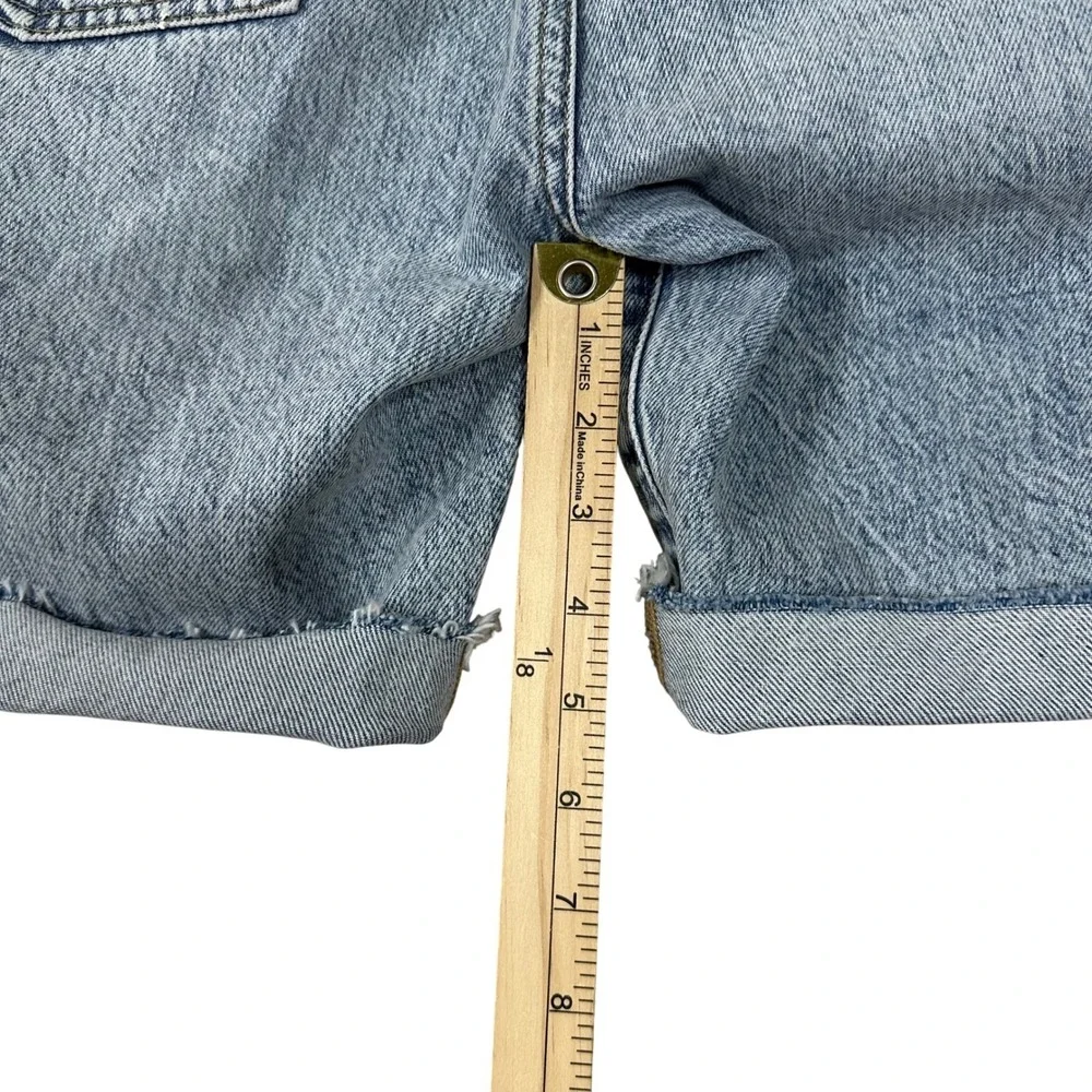 FRAME Le Slouch Bermuda Denim Shorts Acid Wash‎ Blue Button Fly Raw Hem Size 28